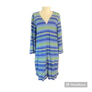 Hatley women’s medium striped dress - midi length blue and greens